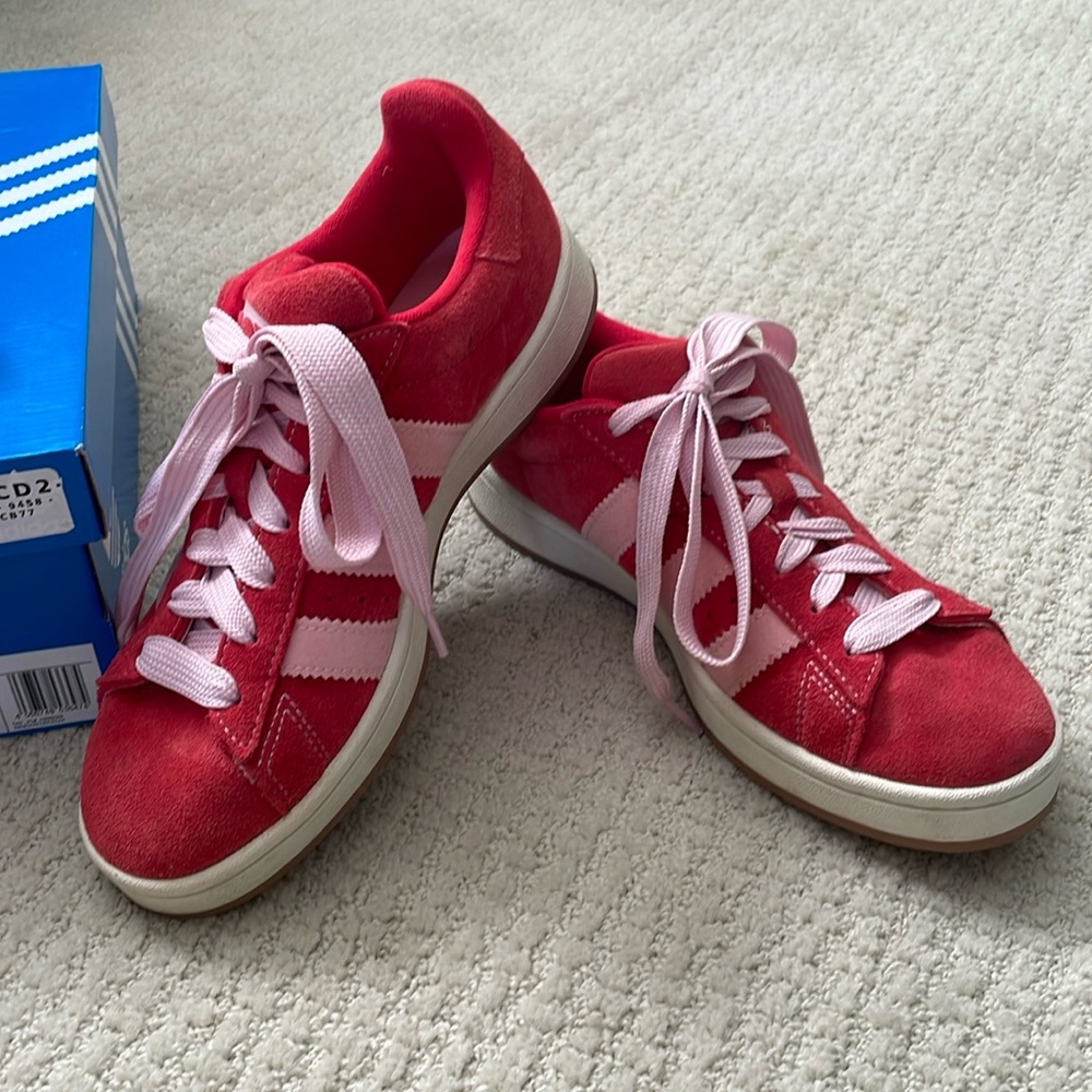Adidas Campus00s.  Red with pink detail and laces.